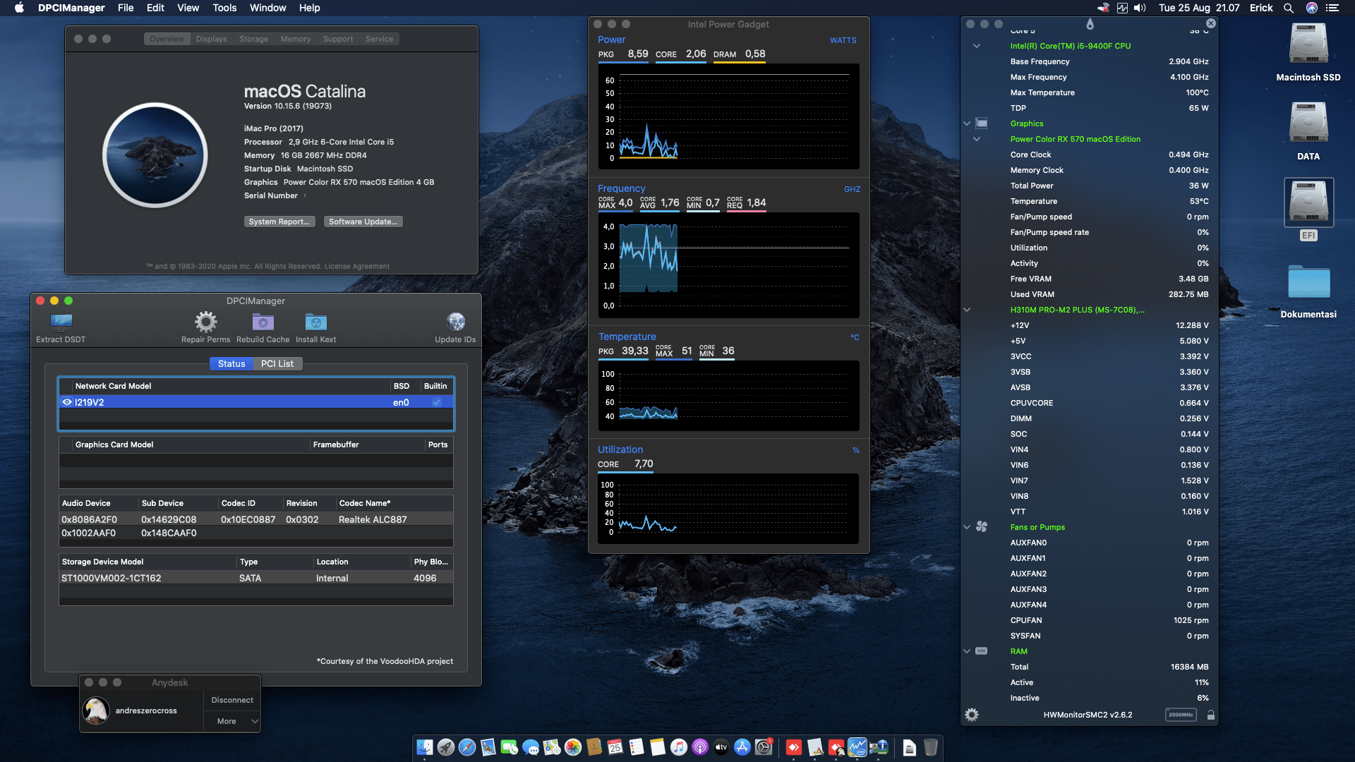 Success Hackintosh macOS Catalina 10.15.6 Build 19G73 in MSI H310M PRO-M2 PLUS + Intel Core i5 9400F + Power Color RX 570